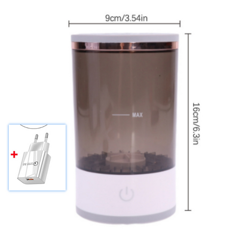 Makeup brush cleaner with USB charging adapter not included callout
