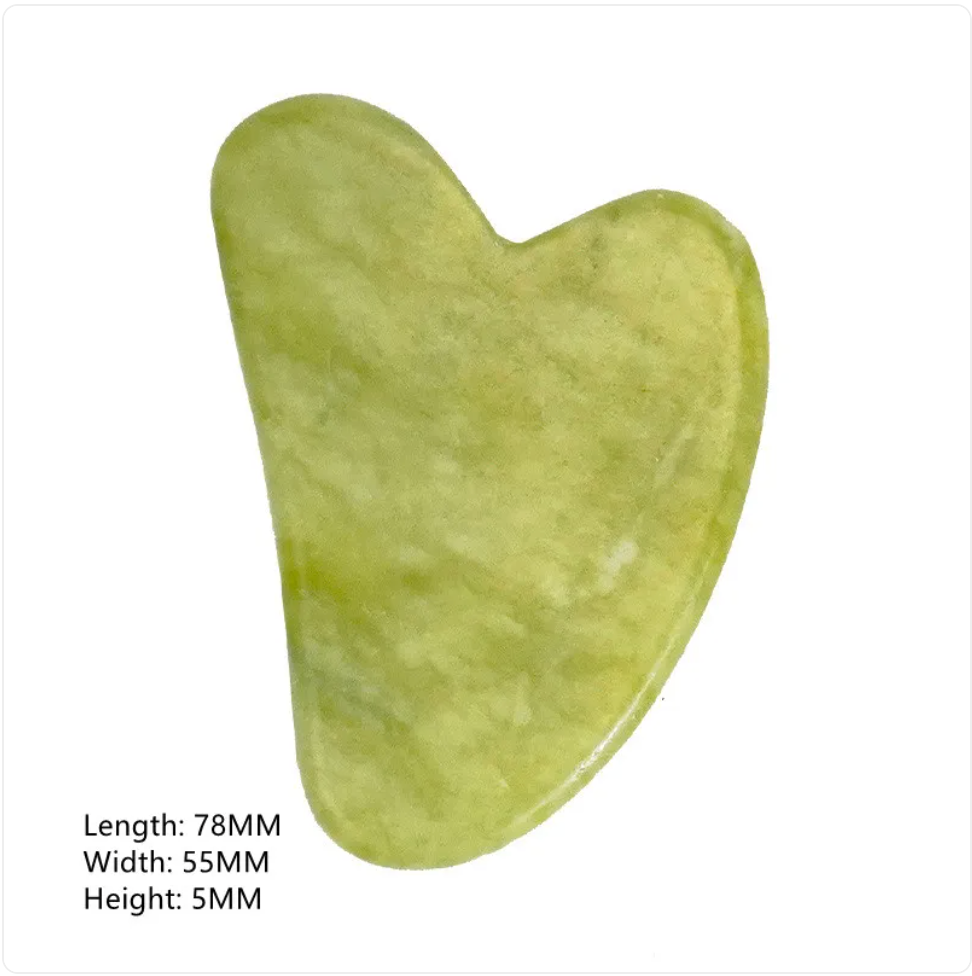 Green heart-shaped gua sha tool with 78 × 55 × 5 mm dimensions.